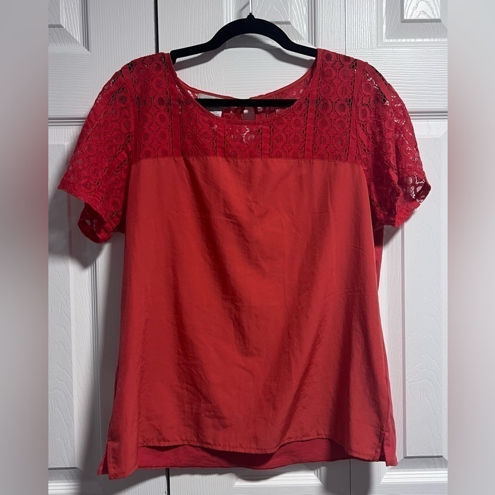 Van Heusen Vibrant Pink Short Sleeved Top with Embroidered Collar and Sleeves